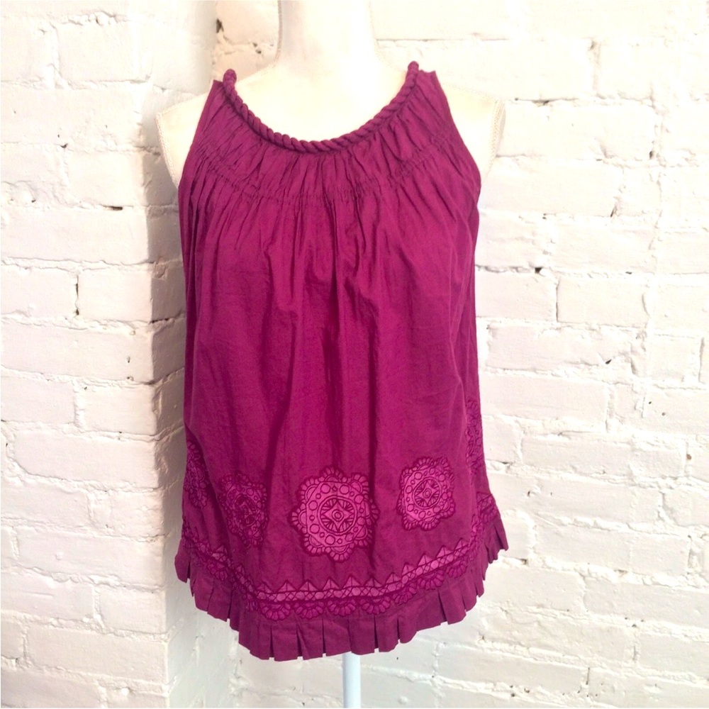 Ranna Gill embroidered rope neck cotton top purple size xs